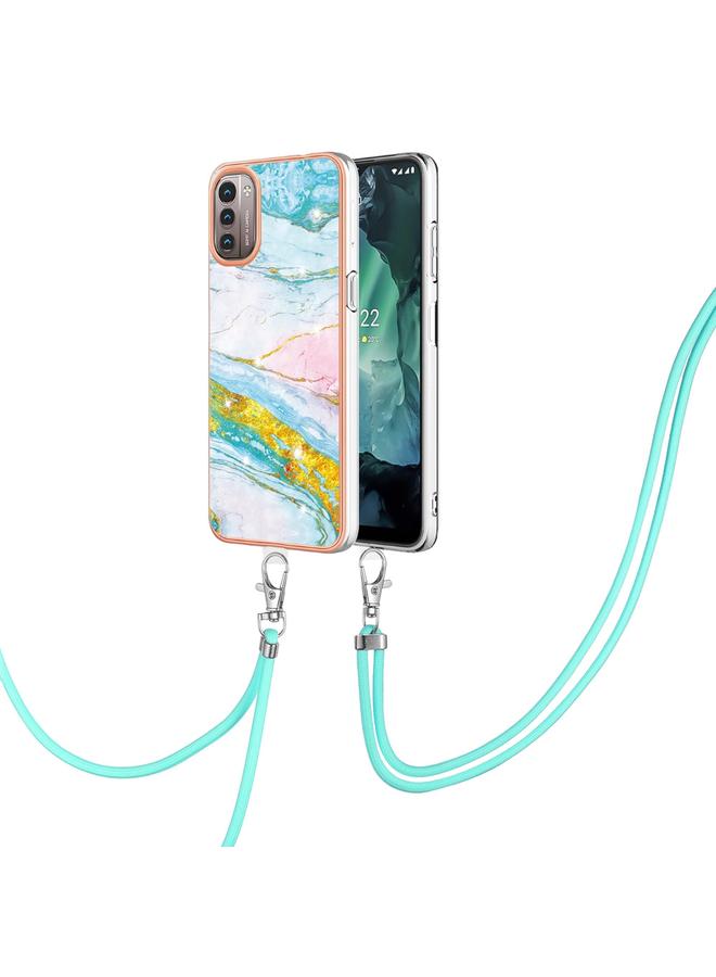 اس-توب جراب لهاتف Nokia G21 / G11 بنمط رخامي مطلي بالكهرباء من مادة TPU مع حبل تعليق - Image 1