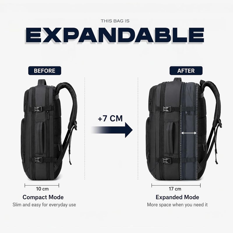 RAHALA Laptop Bag Expandable Backpack for 15.6 inch LapotpTravel Backpack Water-resistant Business School Backpack with USB RAL2201 Black - Image 4