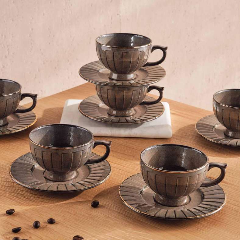 Pan Home طقم أكواب شاي بني 12 قطعة من نايلة للجميع