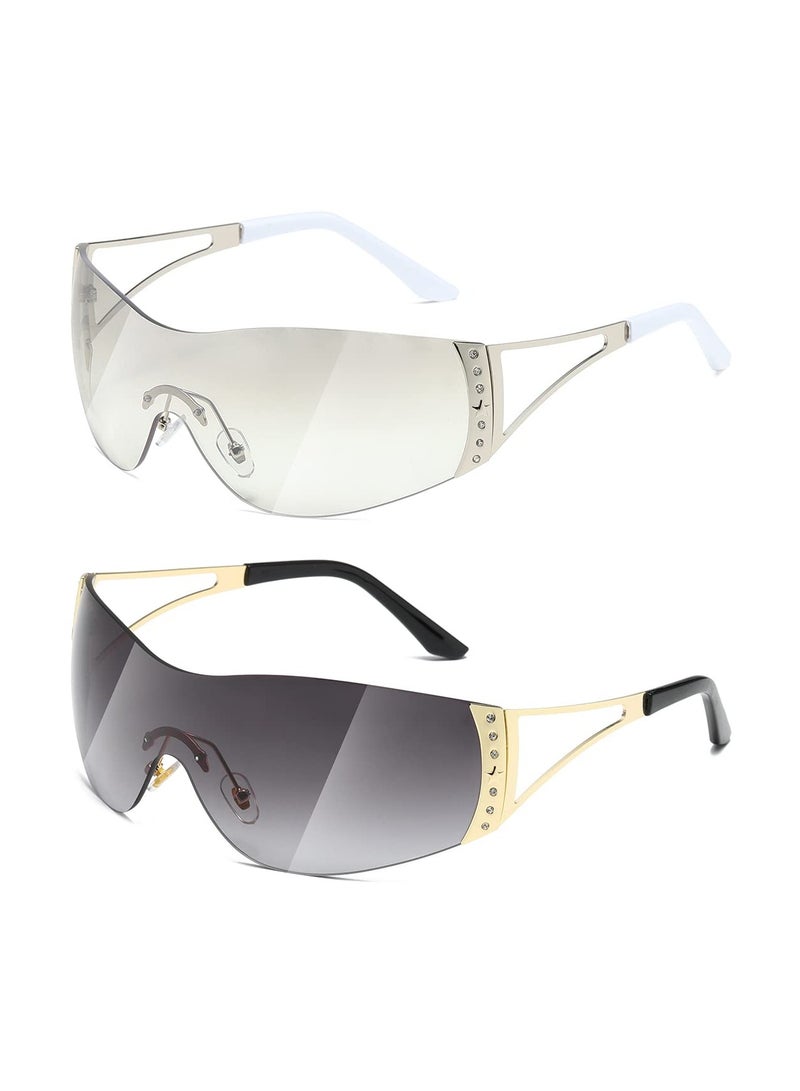 SOLARAE Sunglasses For Women Men Fashion Shield Rimless Wrap Around Sunglass Gradient Lens Trendy Oversize Sun Glasses - Image 4