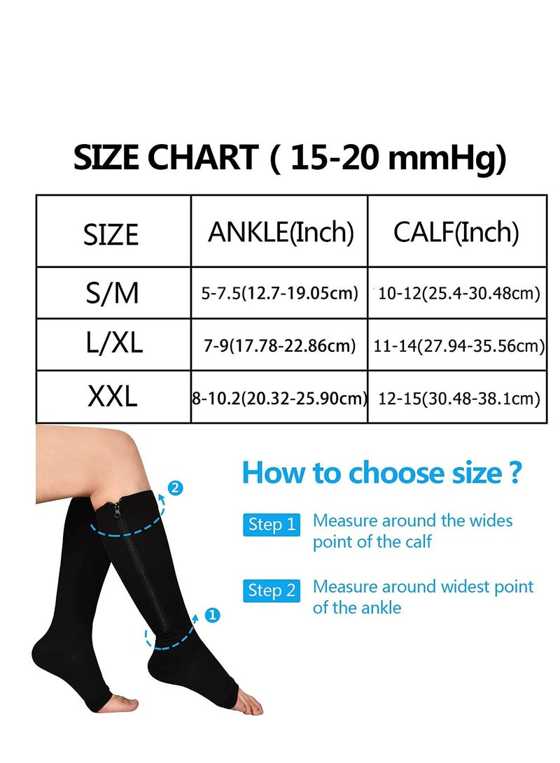 AS SEEN ON TV Black Compression Stretchy Zip Socks for Pain Relief in Legs - Size S/M - Image 5