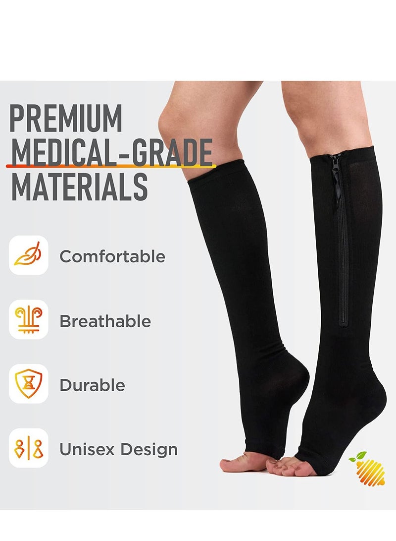 AS SEEN ON TV Black Compression Stretchy Zip Socks for Pain Relief in Legs - Size S/M - Image 4