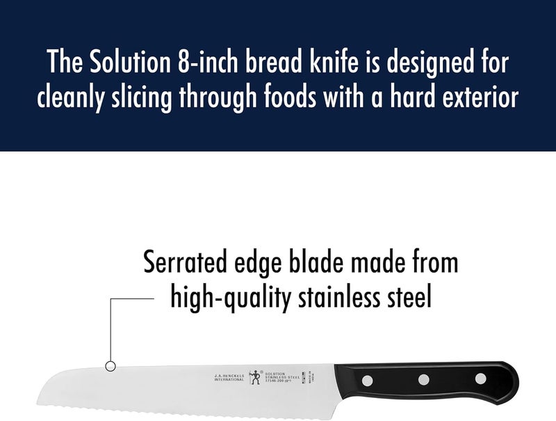 HENCKELS Solution Razor-Sharp 8-inch Bread Knife, Cake Knife, German Engineered Informed by 100+ Years of Mastery, Black/Stainless Steel - Image 2
