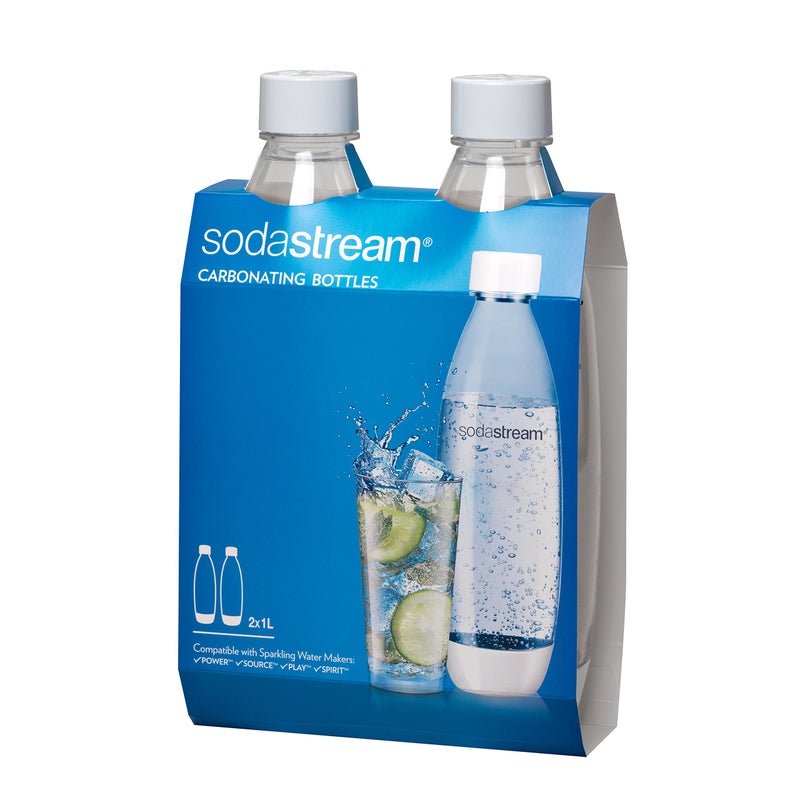 SodaStream عبوة توأم من زجاجات الكربنة البيضاء النحيفة سعة 1 لتر من سوداستريم - Image 1