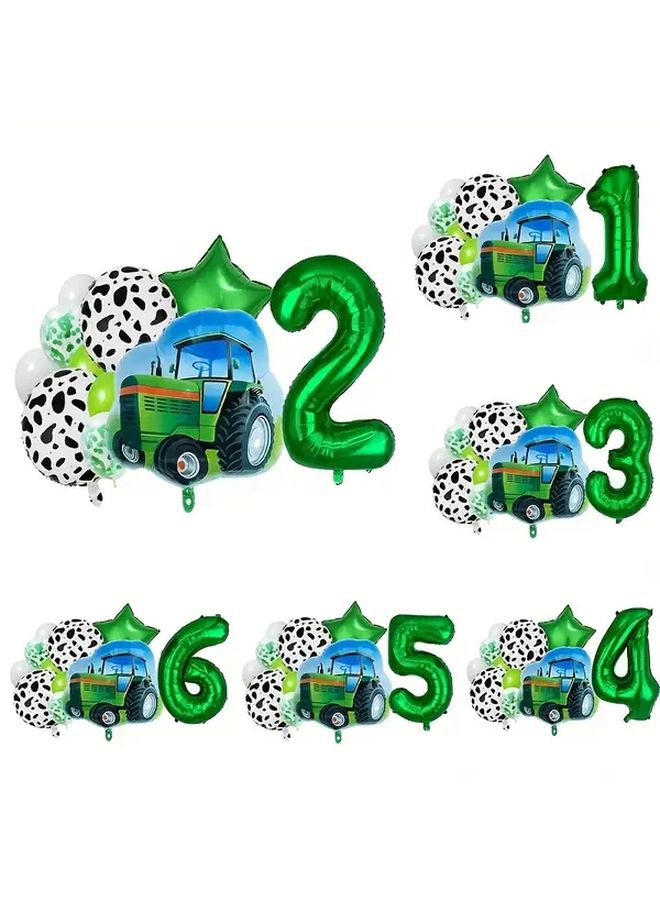 Farm Truck Balloon Set With Cow Round Ball And Green Star 12pcs Including Number 4 - Image 1