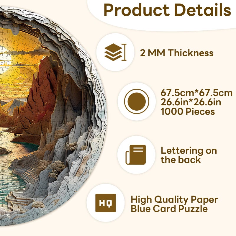 masseruon 1000 Pieces Jigsaw Puzzle for Adults–3D Sunset Canyon, 26.6 x 26.6in Impossible Difficult Hard Challenging Jigsaw Puzzles, Perfect Christmas Birthday Party Home Decor Gift - Image 5