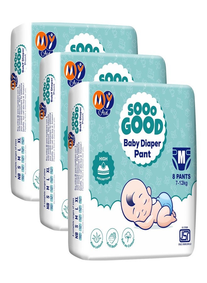 MyAid SOOO GOOD Baby Diaper Pants With Aloe Lotion & Wetness Indicator | Soft & Comfortable | Fast Absorption, Rash-Free, Leak-Proof, Medium Size (M) 7-12 kg, 24 Count, Pack of 3 - Image 1