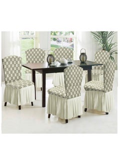 Fabienne 6-Piece Woven Jacquard Stretch Fit Dining Chair Covers Set Cream  - Image 1