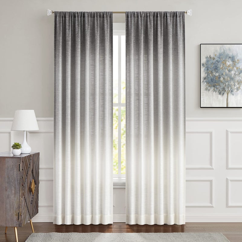 Central Park Ombre Window Curtain Panel Linen Gradient Print on Rayon Blend Fabric Backtab Rod Pocket Drapery Treatments for Living RoomBedroom Cream White to Gray 50 x 108 Set of 2