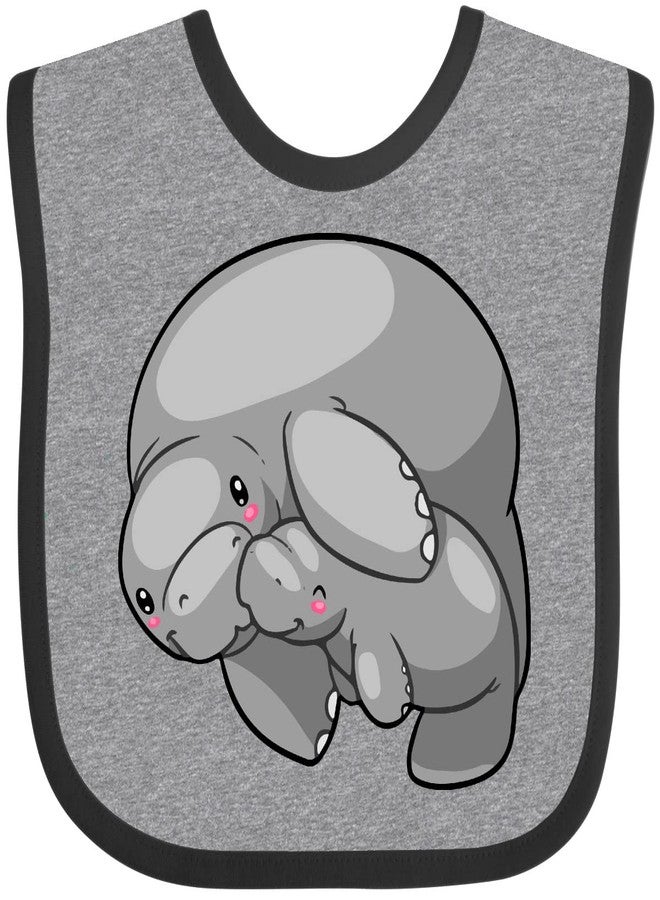inktastic Cute Manatee Family Baby Bib Heather and Black 3b027 - Image 1
