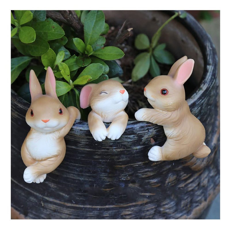 Ebrima Set of 3 Cute Animal Figurines Planter Pot Hanger Decorations Resin Hanging Climbing Rabbit Sculpture Outdoor Statues Ornaments for Flower Pot Garden Decor 3 Rabbits