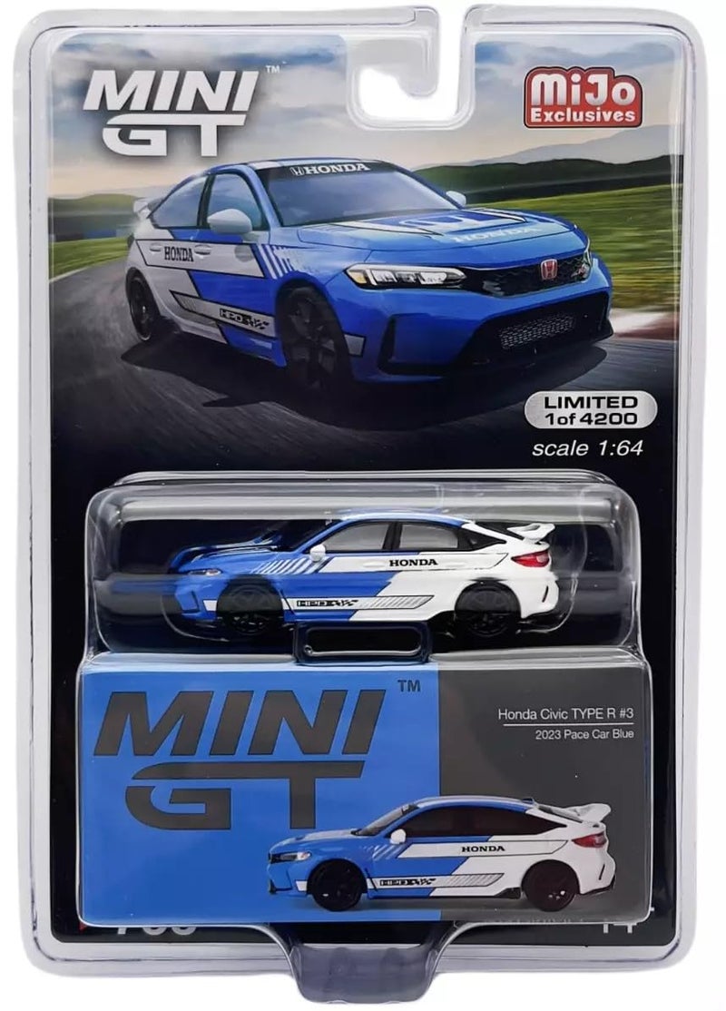 Mini GT Models True Scale Miniatures Model Car Compatible with Honda Civic Type R 3 2023 Pace Car Blue 164 Diecast Model Car Mini GT MGT00753 - Image 2