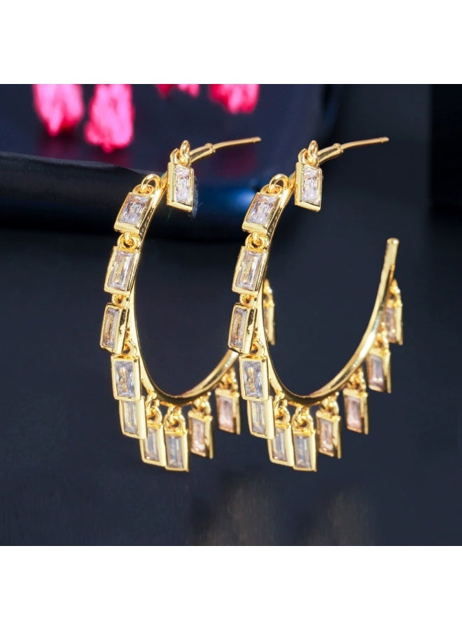 Ciara Colorful zircon geometric earrings, fashionable and personalized copper plated 18K gold C-shaped earrings - Image 3