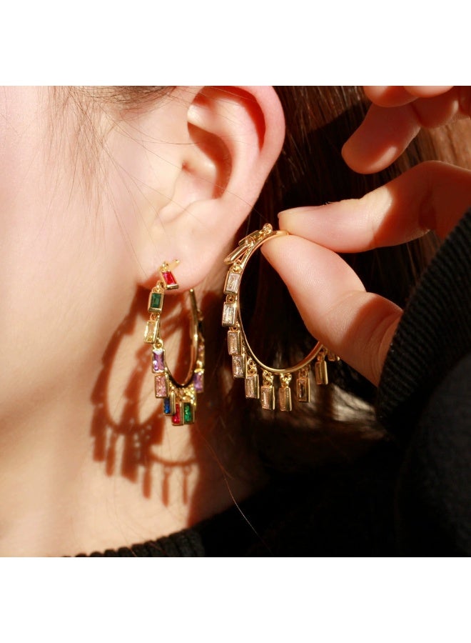 Ciara Colorful zircon geometric earrings, fashionable and personalized copper plated 18K gold C-shaped earrings - Image 2