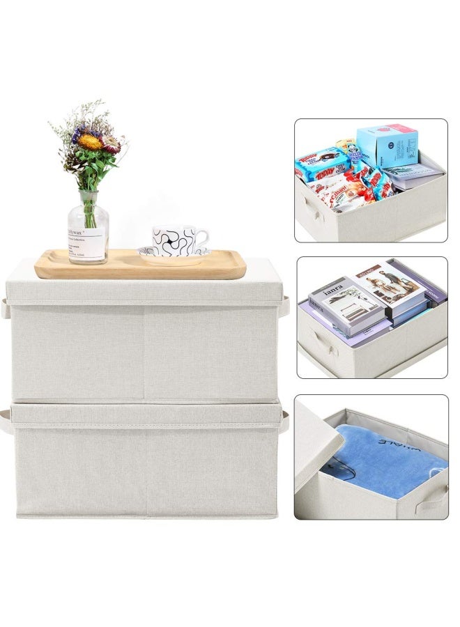 HOONEX Foldable Storage Bins with Lids 2 Pack Storage Boxes with Carrying Handles and Sturdy Heavy Cardboard 165 L x 118 W x 75 H for Shoes Books Clothes Linens Beige - Image 2