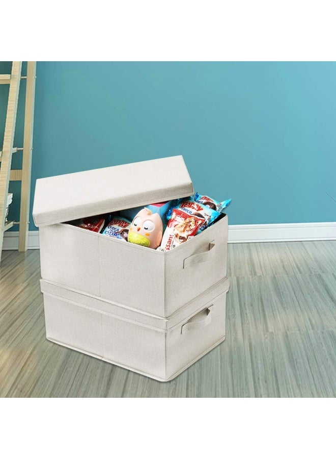 HOONEX Foldable Storage Bins with Lids 2 Pack Storage Boxes with Carrying Handles and Sturdy Heavy Cardboard 165 L x 118 W x 75 H for Shoes Books Clothes Linens Beige - Image 3