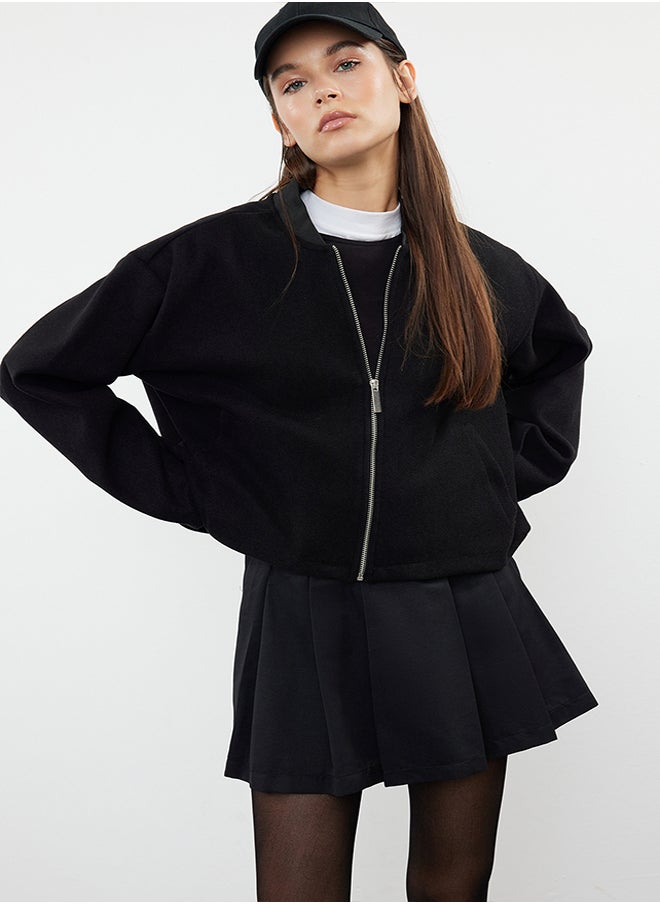 trendyol - Black Oversize Stamp Bomber Jacket Coat TWOAW25MO00053 - Image 1