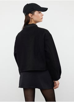 trendyol Black Oversize Stamp Bomber Jacket Coat TWOAW25MO00053  - Image 5