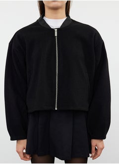 trendyol Black Oversize Stamp Bomber Jacket Coat TWOAW25MO00053  - Image 3