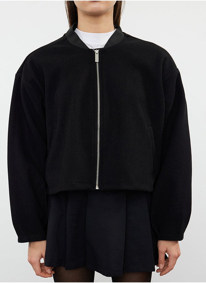 trendyol - Black Oversize Stamp Bomber Jacket Coat TWOAW25MO00053 - Image 1