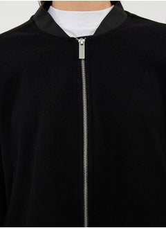 trendyol Black Oversize Stamp Bomber Jacket Coat TWOAW25MO00053  - Image 4