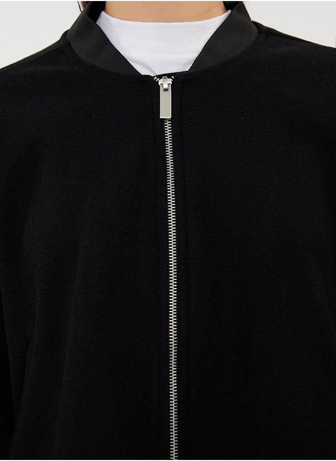 trendyol - Black Oversize Stamp Bomber Jacket Coat TWOAW25MO00053 - Image 1