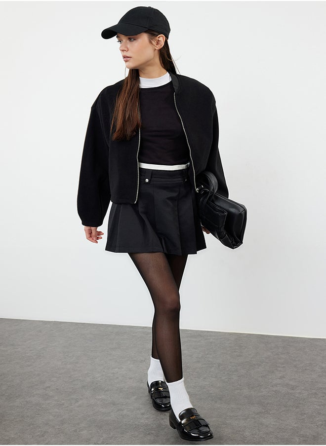 trendyol - Black Oversize Stamp Bomber Jacket Coat TWOAW25MO00053 - Image 1