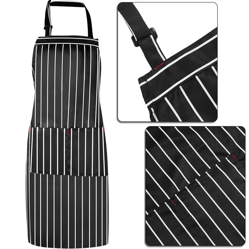 Satinior SATINIOR 2 Pcs Chef Costume for Women Men Chef Hat Apron Set for Adult Baker Apron Hat for Cooking Cosplay(White  Black Stripe Style)  - Image 3
