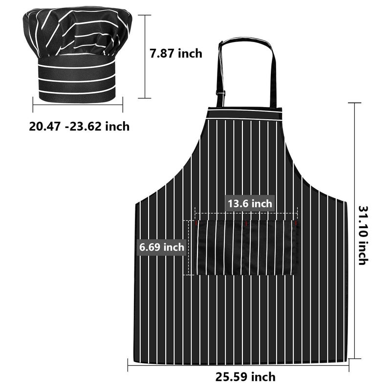 Satinior SATINIOR 2 Pcs Chef Costume for Women Men Chef Hat Apron Set for Adult Baker Apron Hat for Cooking Cosplay(White  Black Stripe Style)  - Image 1