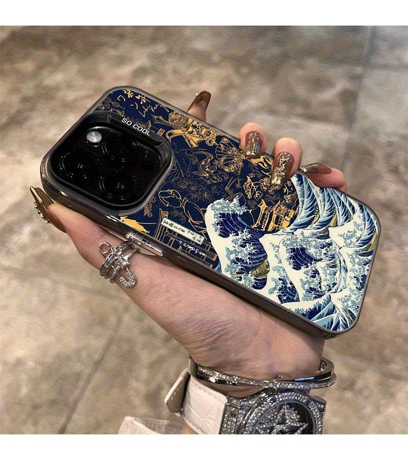 حافظة هاتف متوافقة مع iPhone 11 Pro، أسود، TPU، متينة، مقاومة للسقوط، حماية جمالية، غطاء بنمط الموج الكلاسيكي القديم. - Image 4
