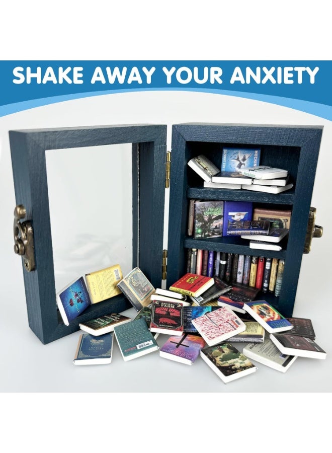 XiuWoo Creative Anti-Anxiety Bookshelf, Mini Bookshelf Ornament, Stress Reliever, Miniature Bookshelf Decor Shake Bookshelf, Miniature Book Library, Arrangement Stress Relief Gift With 60 Pcs Mini Books - Image 2
