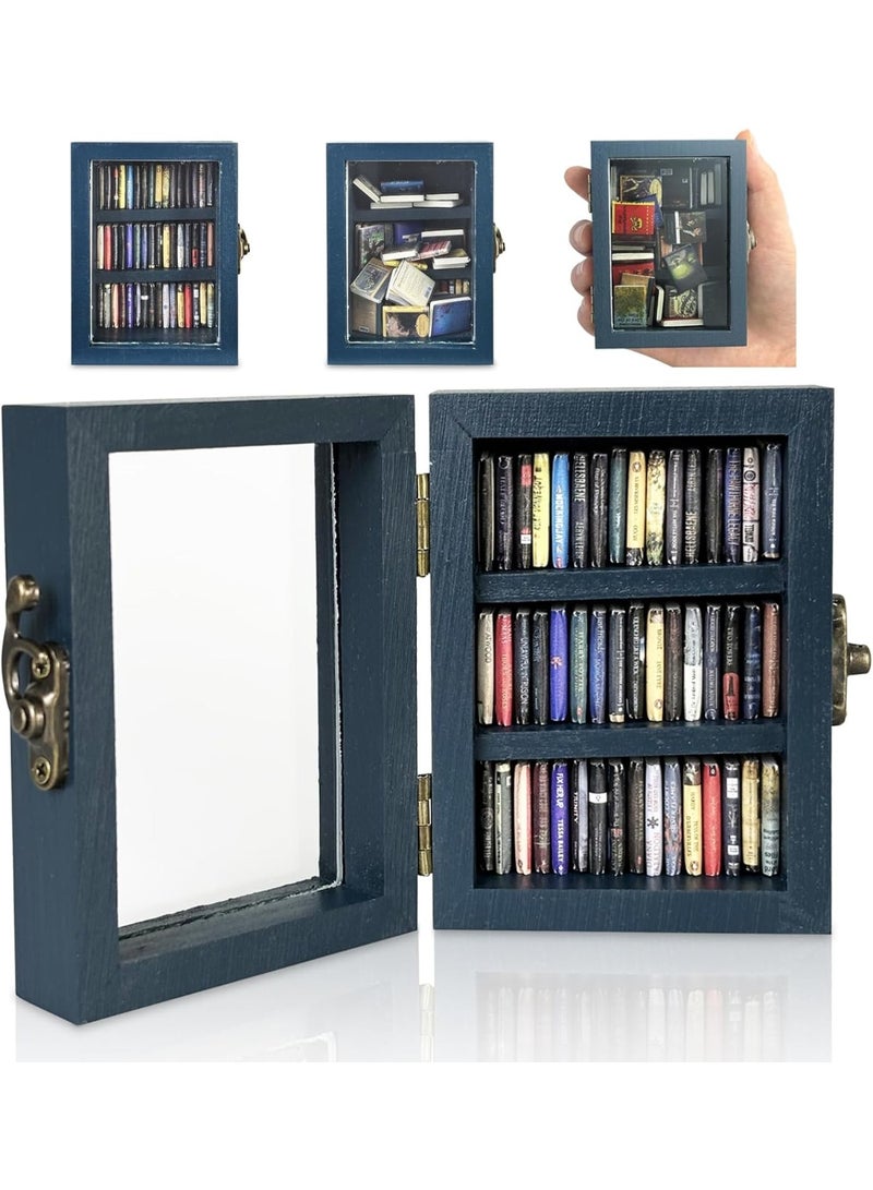 XiuWoo Creative Anti-Anxiety Bookshelf, Mini Bookshelf Ornament, Stress Reliever, Miniature Bookshelf Decor Shake Bookshelf, Miniature Book Library, Arrangement Stress Relief Gift With 60 Pcs Mini Books - Image 1