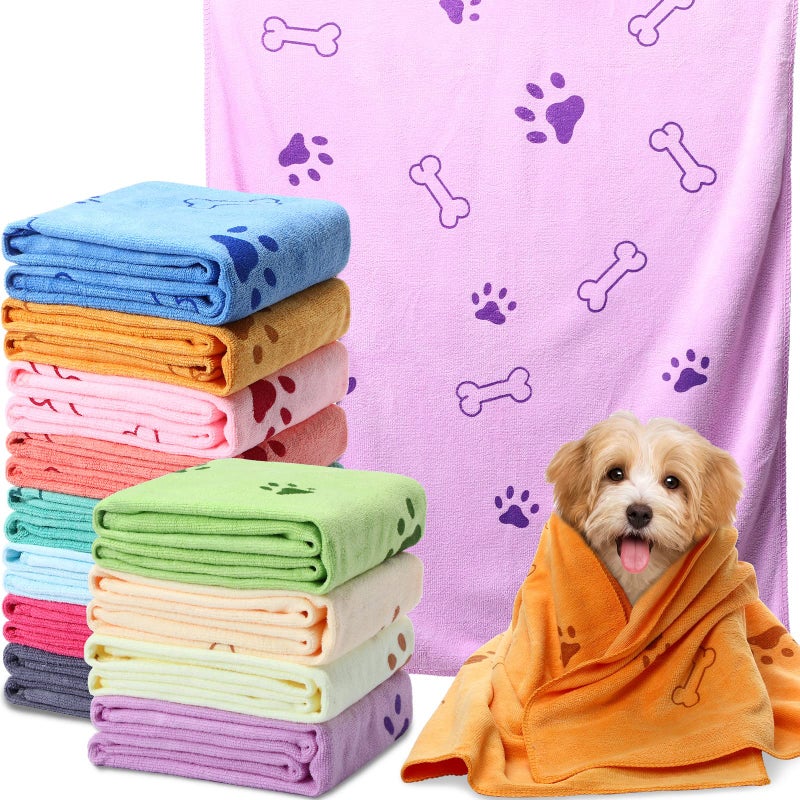 Irenare 12 Pack Dog Bath Towel Set 20 x 39 Microfiber Towels for Drying Dogs Dog Drying Grooming Towel Absorbent Quick Soft Cat Shower Essential for Small Medium Puppy PetMulticolor - Image 2