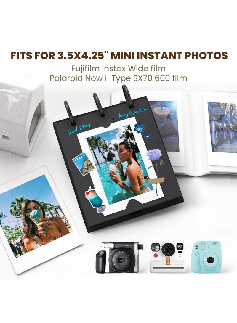 Barakah Pocket Photo Album Book for Instax Wide & Polaroid, Compact Scrapbook Holds WIDE EVO 210 300 400 Film and 600 i-Type SX70 Instant Photos, DIY Memory Journal with Elastic Closure (Black，3.5x4.25 Inch) - Image 5