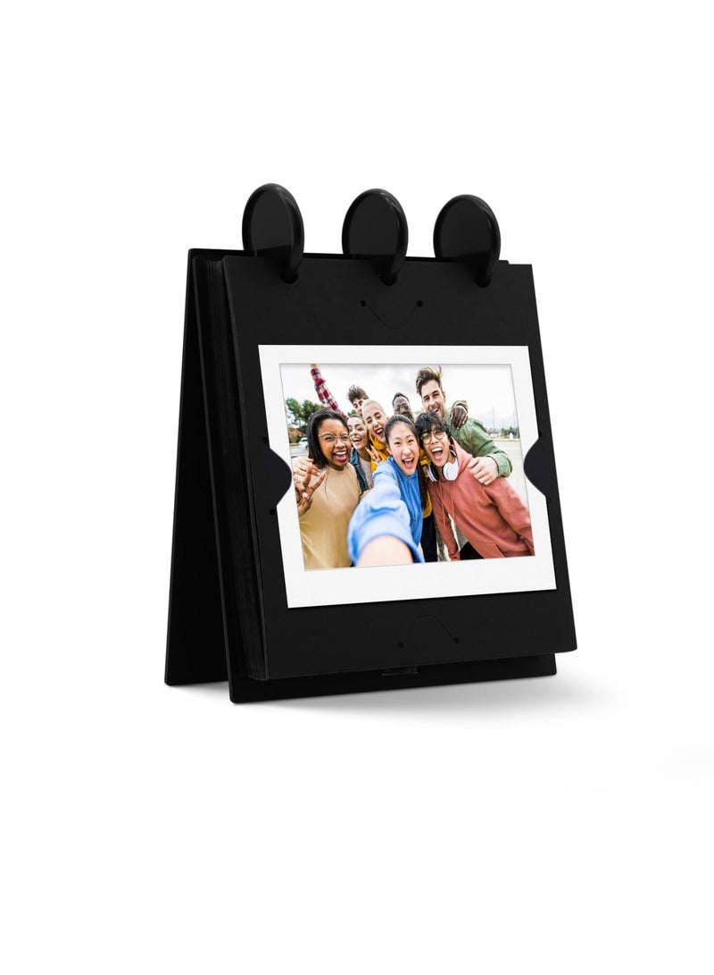 Barakah Pocket Photo Album Book for Instax Wide & Polaroid, Compact Scrapbook Holds WIDE EVO 210 300 400 Film and 600 i-Type SX70 Instant Photos, DIY Memory Journal with Elastic Closure (Black，3.5x4.25 Inch) - Image 1