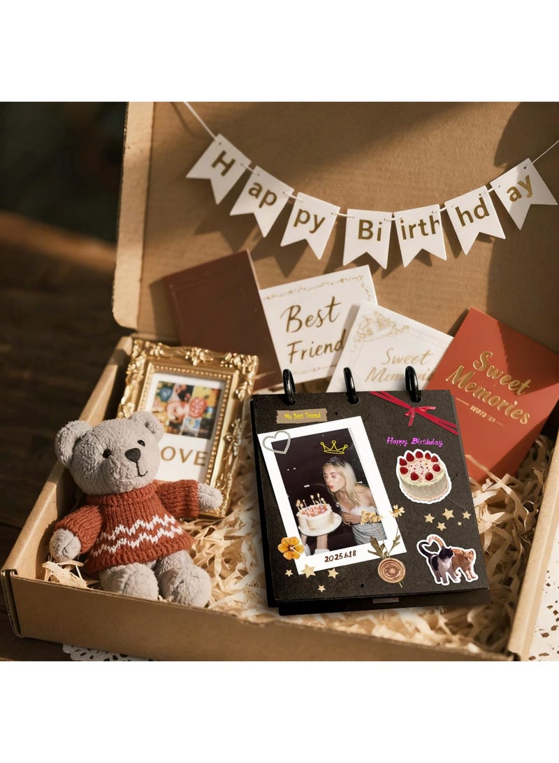 Barakah Pocket Photo Album Book for Instax Wide & Polaroid, Compact Scrapbook Holds WIDE EVO 210 300 400 Film and 600 i-Type SX70 Instant Photos, DIY Memory Journal with Elastic Closure (Black，3.5x4.25 Inch) - Image 2