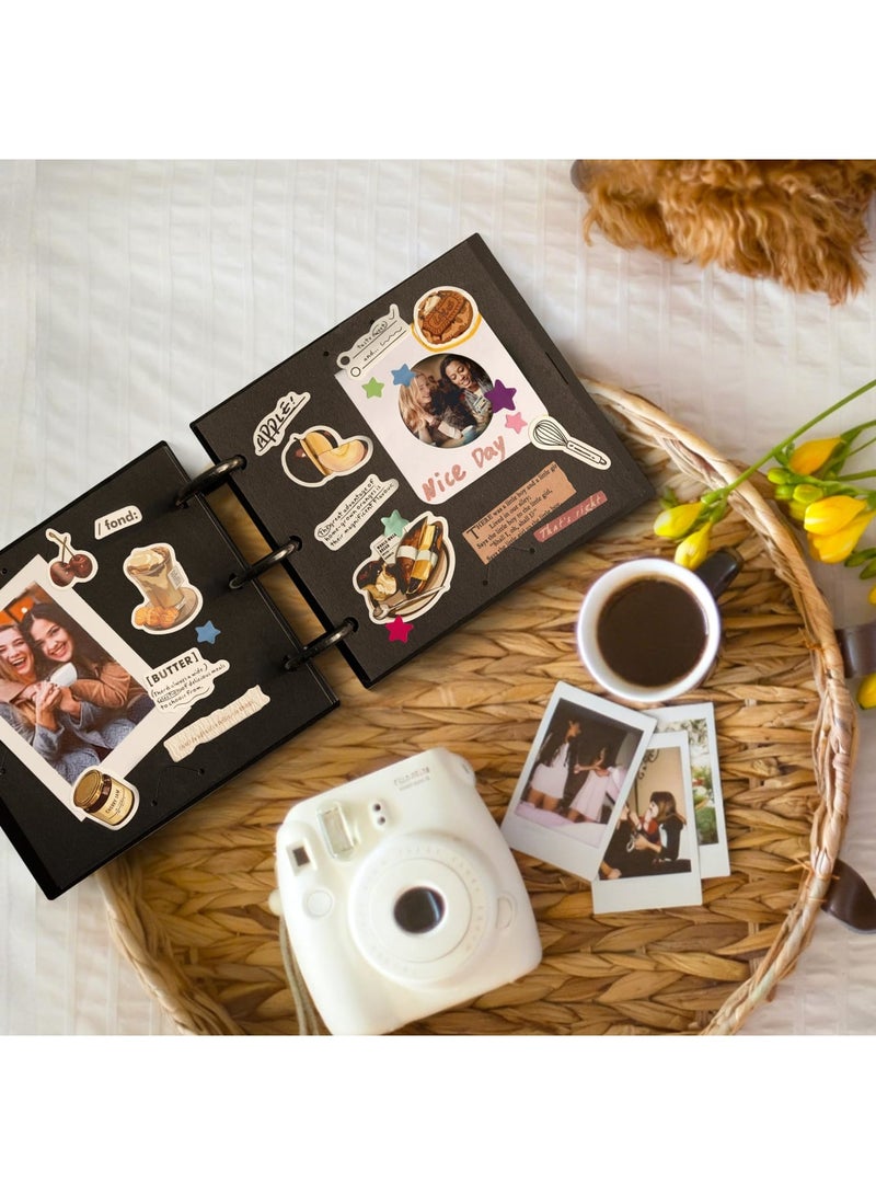 Barakah Pocket Photo Album Book for Instax Wide & Polaroid, Compact Scrapbook Holds WIDE EVO 210 300 400 Film and 600 i-Type SX70 Instant Photos, DIY Memory Journal with Elastic Closure (Black，3.5x4.25 Inch) - Image 4