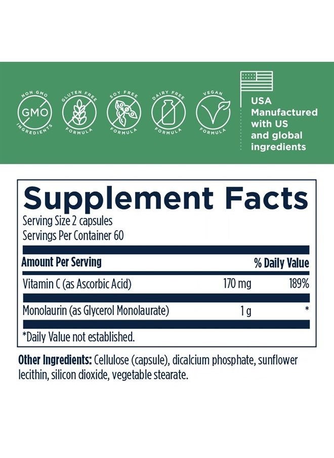 designs for health - Designs for Health Monolaurin-Avail - 1000mg Glycerol Monolaurate + Vitamin C with Sunflower Lecithin to Enhance Monolaurin Absorption - Non-GMO + Gluten Free Immune Support Supplement (120 Capsules) - Image 1