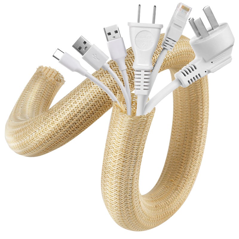 AGPTEK Cable Sleeve, 2 Pack 5ft - 1.2 Inch Cable Management, Desk Cord Cover Organizer Wire Hider for Office Computer TV Wire Loom Tubing, Pet Proof Cord Protector from Cat Dog Chewing, Wood Color - Image 1