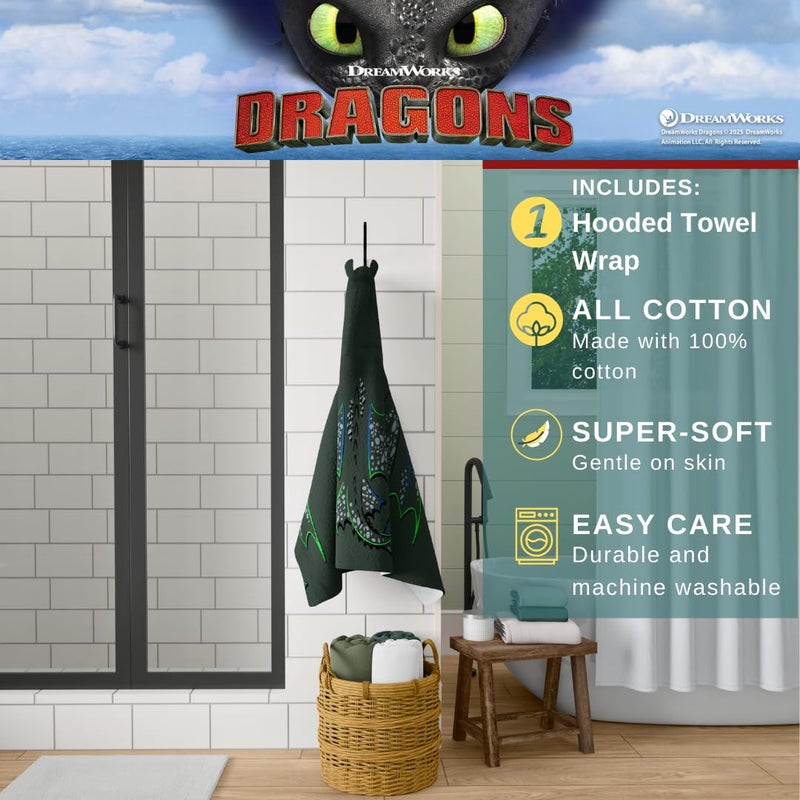 Franco How to Train Your Dragon Toothless Super Soft Bath/Pool/Beach Soft Cotton Terry Hooded Towel Wrap  24 in x 50 in  (Officially Licensed Product) by Franco - Image 2