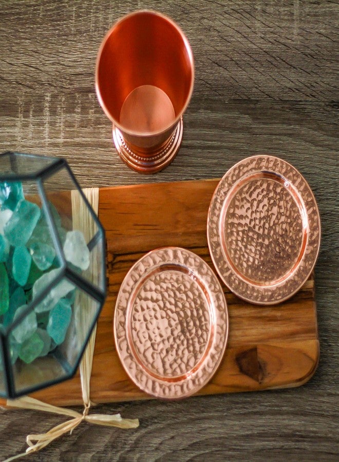 PureCopper Solid Copper Coasters - Set of 4 Handcrafted Hammered Artisan Coasters for Copper Mugs (4, Hammered Copper) - Image 3