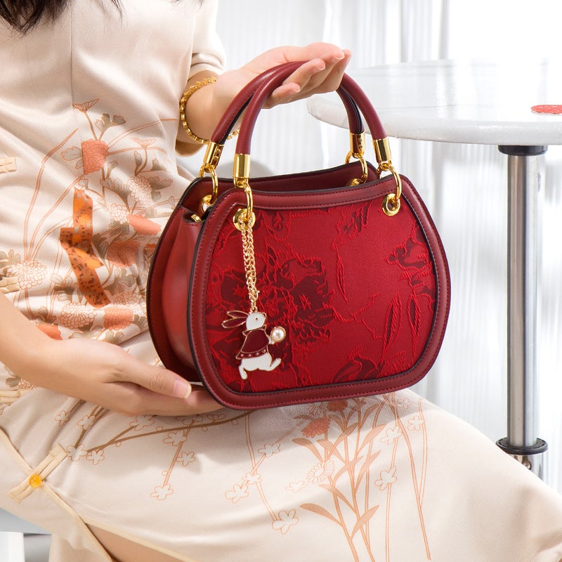 High-Grade Red Jacquard Handbag Women'S 2024 Spring And Wedding Bag Embroidered Bride Bag Daily Available - Image 4