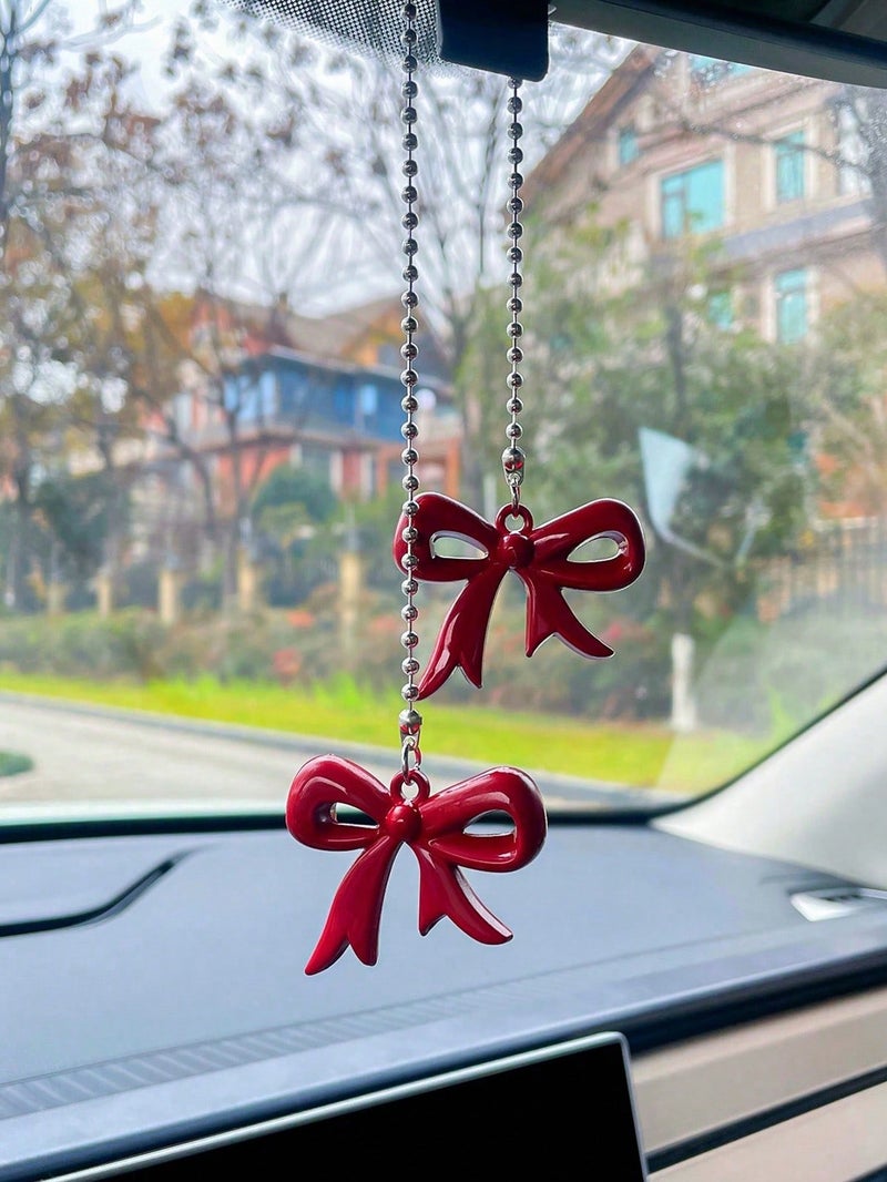 تعليقة سيارة زينة سيارة على شكل فيونكة حمراء تصميم أنيق لتعليقة المرآة الأمامية - Image 1