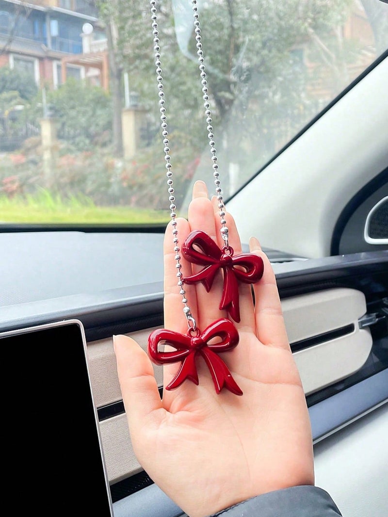 تعليقة سيارة زينة سيارة على شكل فيونكة حمراء تصميم أنيق لتعليقة المرآة الأمامية - Image 2