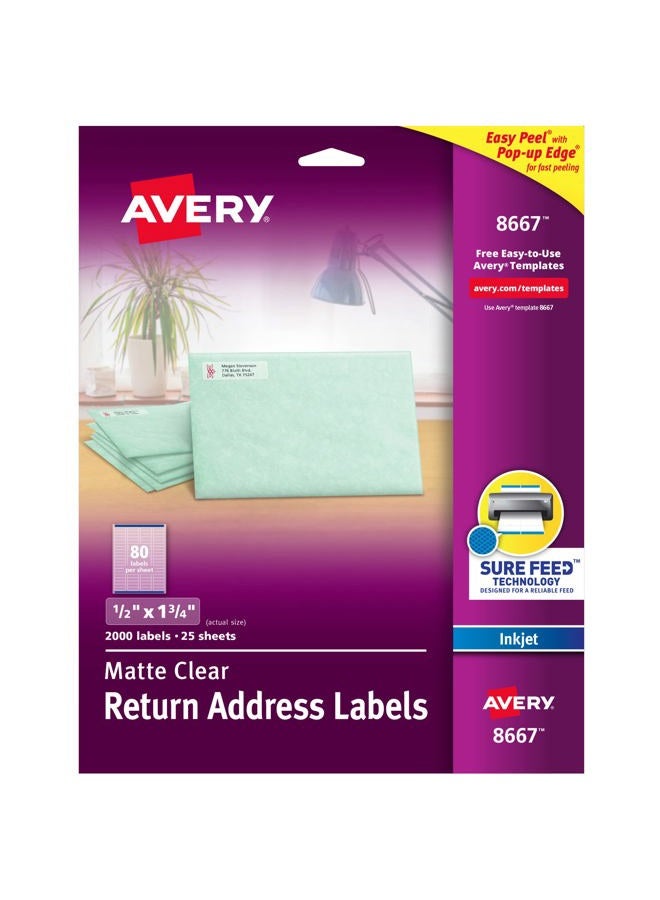 Avery Printable Return Address Labels, 0.5" x 1.75", Matte Clear, 2,000 Blank Mailing Labels (08667) - Image 1