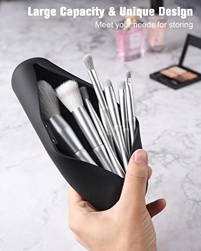 FERYES Large Travel Makeup Brush Holder, Magnetic Anti-fall Out Silicon Portable Cosmetic Face Brushes Holder, Soft and Sleek Makeup Tools Organizer for Travel- (8.27 * 2.36 * 1.57) - Image 2