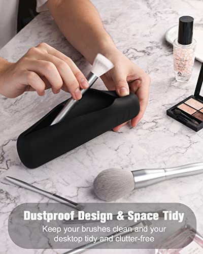 FERYES Large Travel Makeup Brush Holder, Magnetic Anti-fall Out Silicon Portable Cosmetic Face Brushes Holder, Soft and Sleek Makeup Tools Organizer for Travel- (8.27 * 2.36 * 1.57) - Image 4