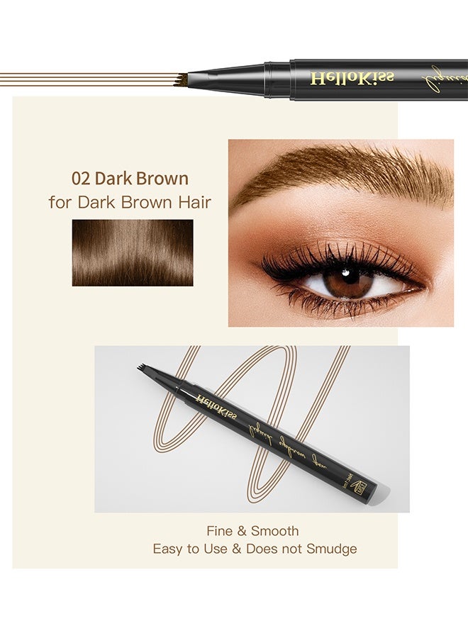 HelloKiss Dark Brown Eyebrow Pen, Precision Eyebrow Pencil Long Lasting Fine Four-Fork Liquid Eyebrow Pen, 4D Natural Wild Eyebrow Definer Pencils Makeup (Dark Brown) - Image 2