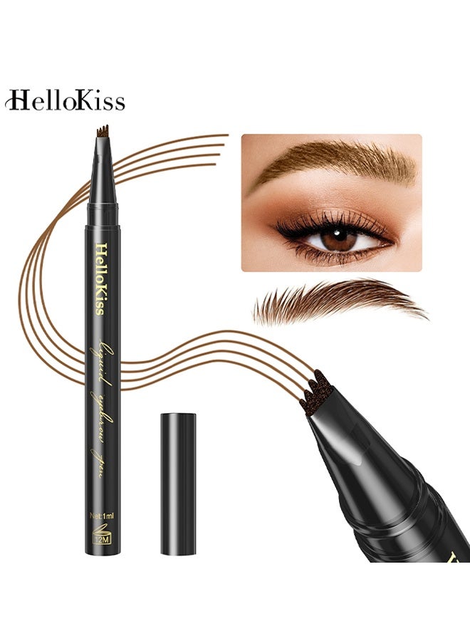 HelloKiss Dark Brown Eyebrow Pen, Precision Eyebrow Pencil Long Lasting Fine Four-Fork Liquid Eyebrow Pen, 4D Natural Wild Eyebrow Definer Pencils Makeup (Dark Brown) - Image 1