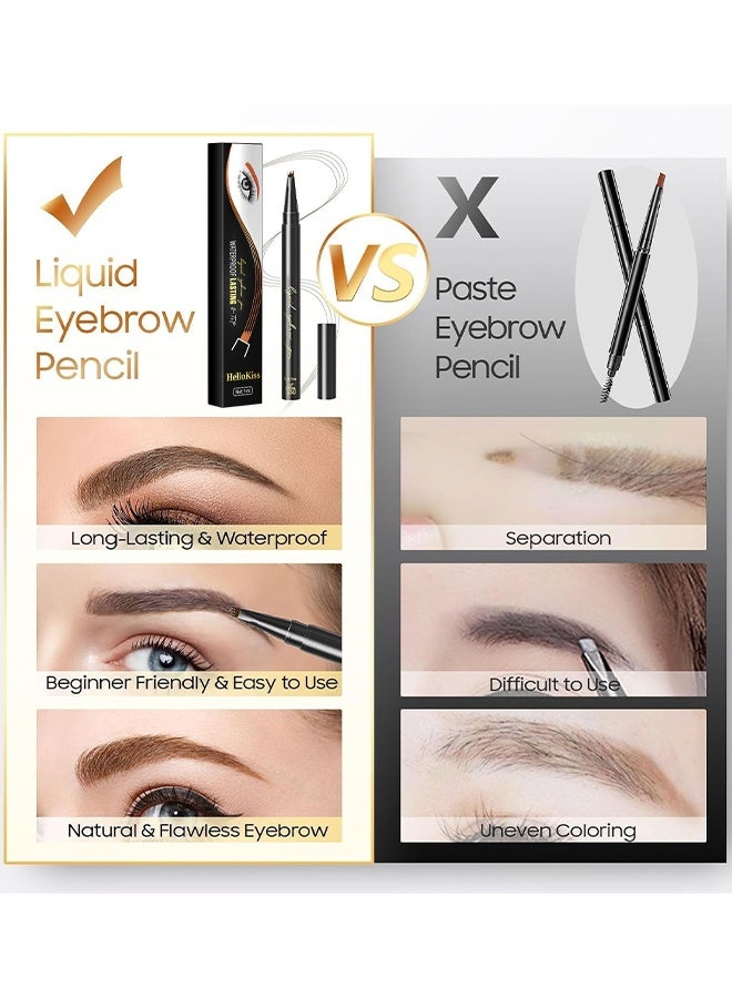 HelloKiss Dark Brown Eyebrow Pen, Precision Eyebrow Pencil Long Lasting Fine Four-Fork Liquid Eyebrow Pen, 4D Natural Wild Eyebrow Definer Pencils Makeup (Dark Brown) - Image 3